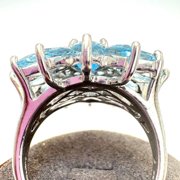 Sterling Silver 925 Pale Blue Cubic Zirconia Sunburst Design Cocktail Ring Sz 9 - Picture 7 of 12